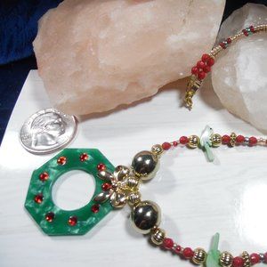 CHEERY CHRISTMAS WREATH NECKLACE 20" NEW
